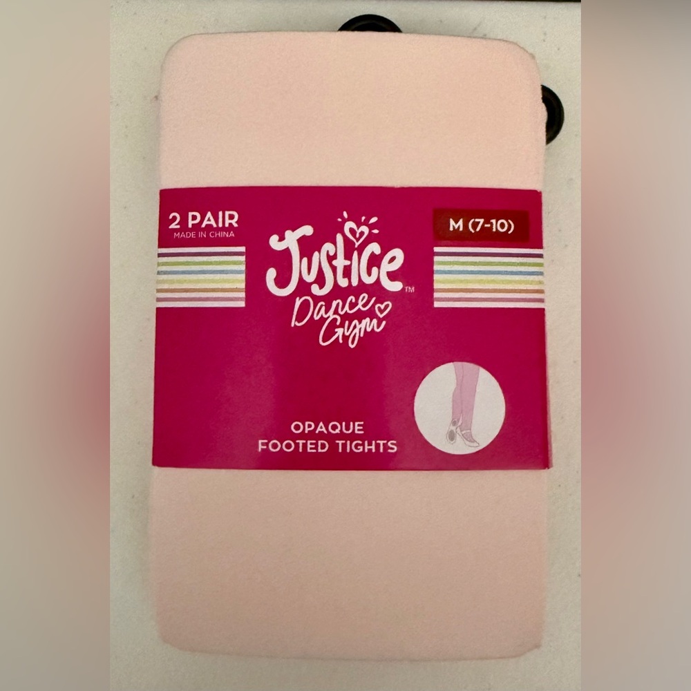 JUSTICE Girls M Opaque Footed Tights 2 Pairs Pink Black SIZE 7-10 NEW